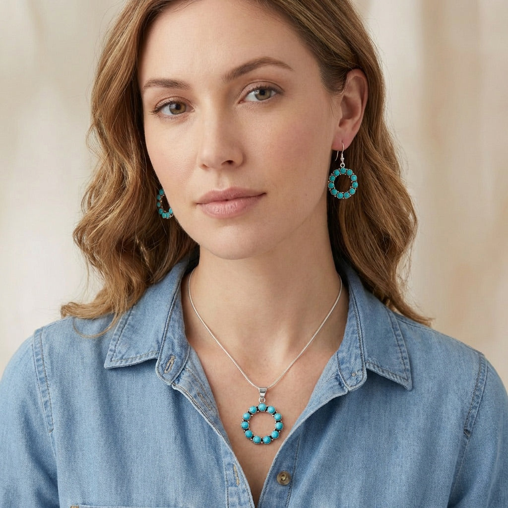 Sterling Silver Pendant & Earrings Set Turquoise PE4053-C75