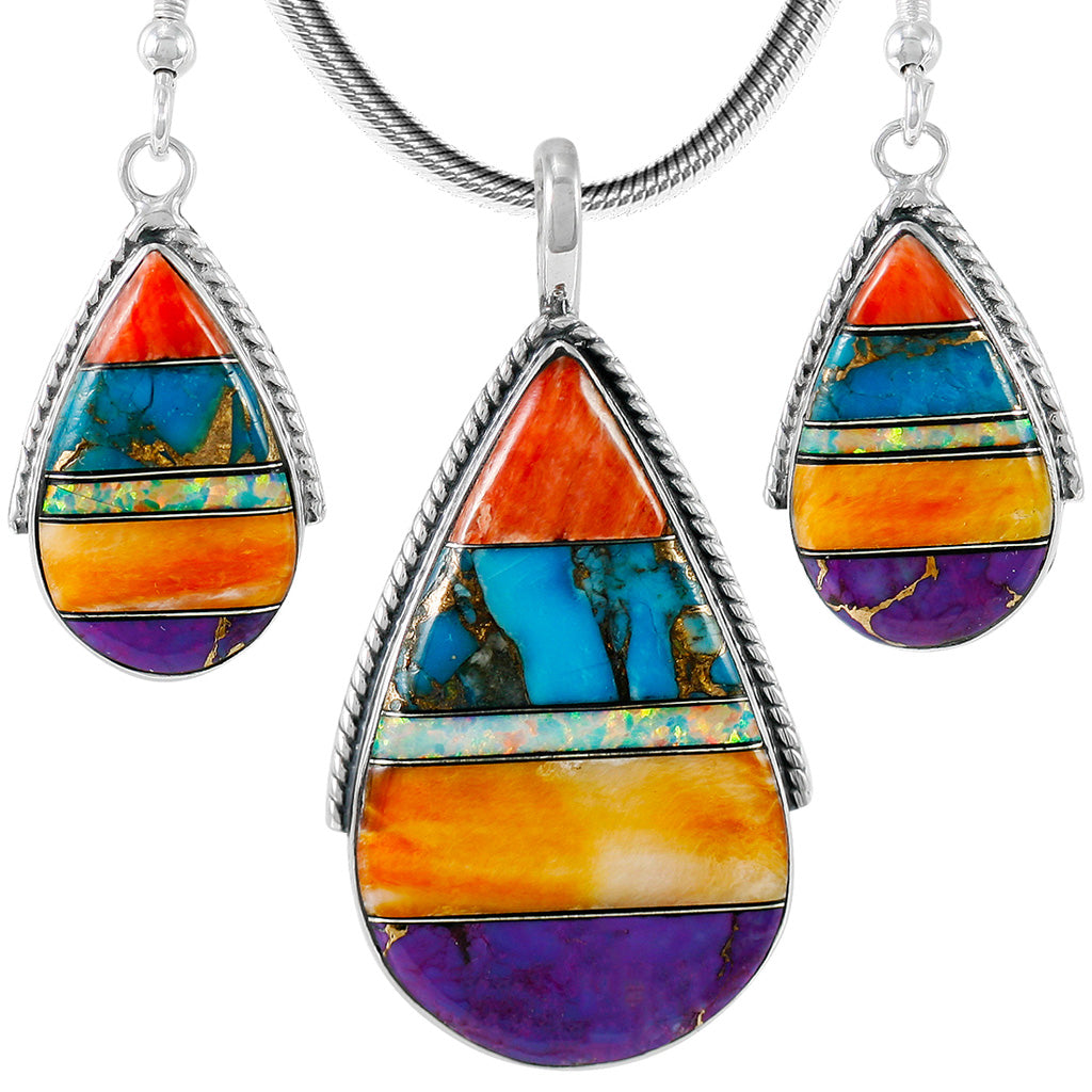 Sterling Silver Pendant & Earrings Set Multicolor PE4054-C00