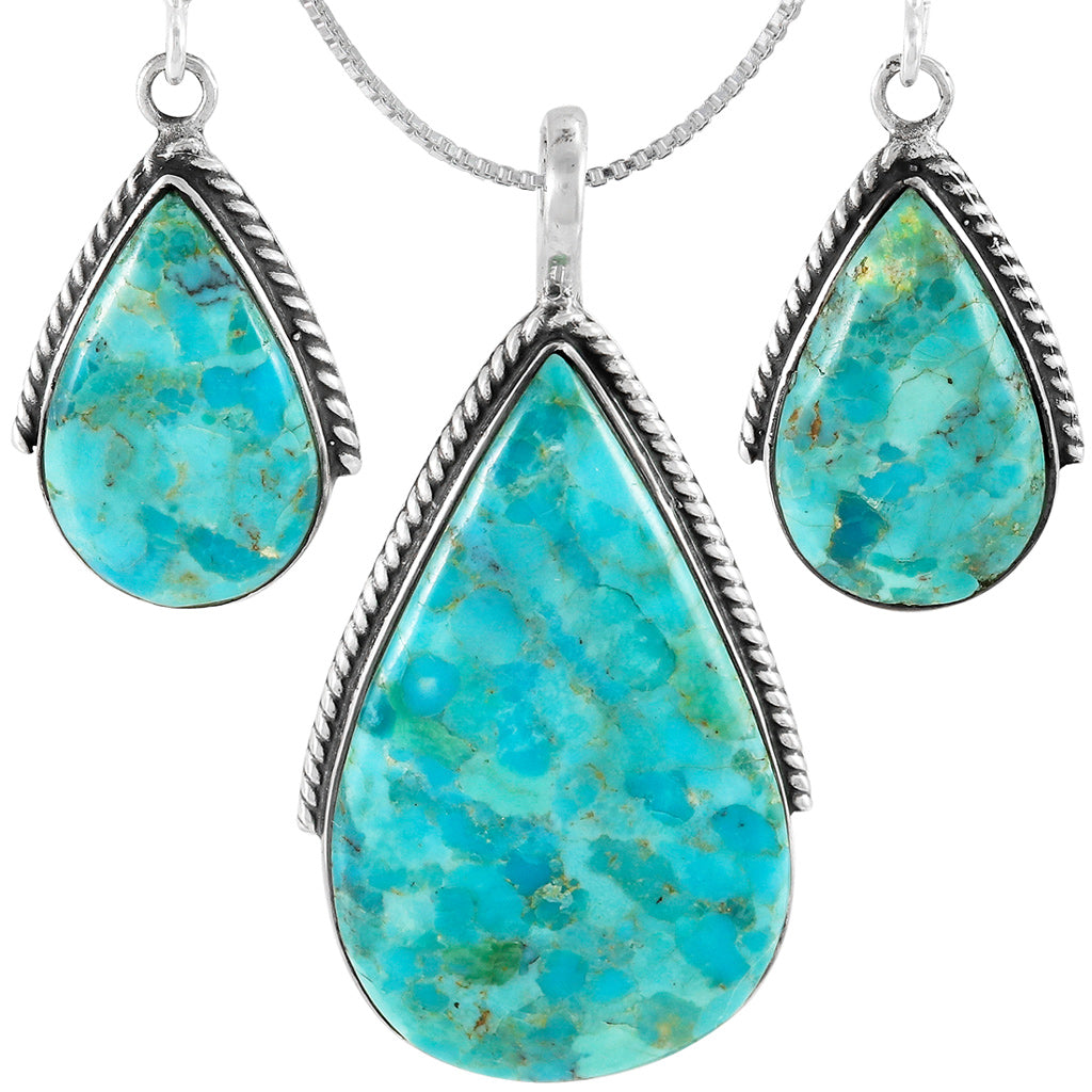 Turquoise Pendant & Earrings Set SilverBronzé PE4054-SB-C75