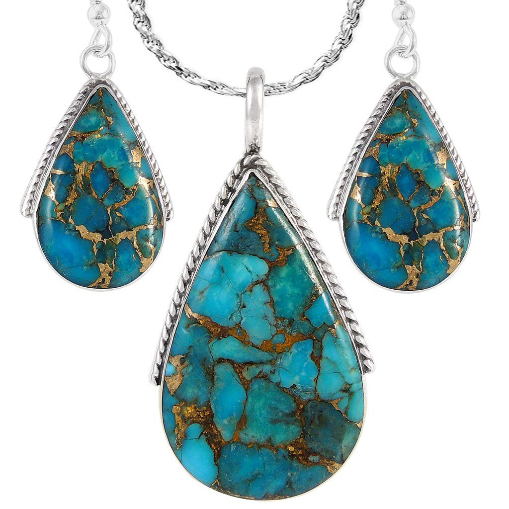 Matrix Turquoise Pendant & Earrings Set SilverBronzé PE4054-SB-C84