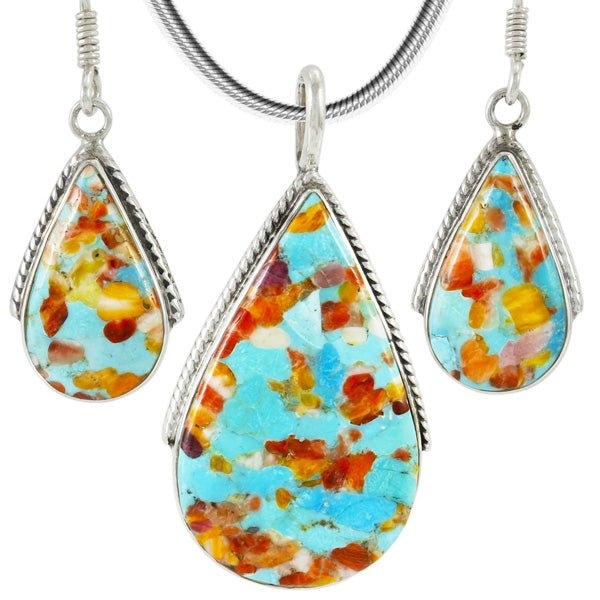 Sprinkles Spiny Turquoise Pendant & Earrings Set Sterling Silver PE4054-C93