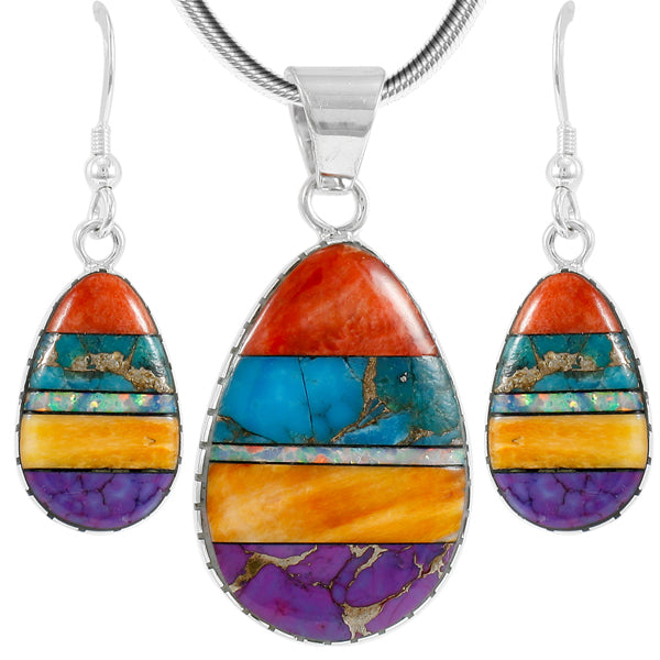 Sterling Silver Pendant & Earrings Set Multicolor PE4056-C00