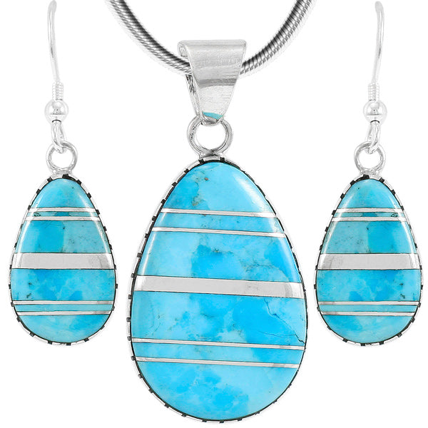 Sterling Silver Pendant & Earrings Set Turquoise PE4056-C05