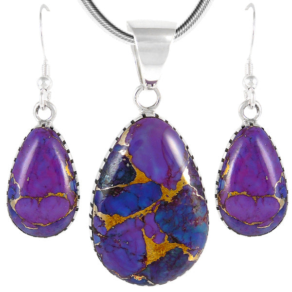 Sterling Silver Pendant & Earrings Set Purple Turquoise PE4056-C77