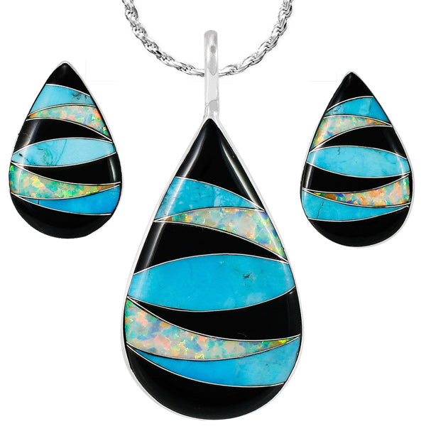 Multi-Gemstone Pendant & Earrings Set Sterling Silver PE4057-C39