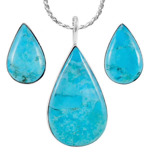 Sterling Silver Pendant & Earrings Set Turquoise PE4057-C75
