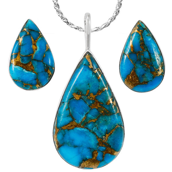 Sterling Silver Pendant & Earrings Set Matrix Turquoise PE4057-C84