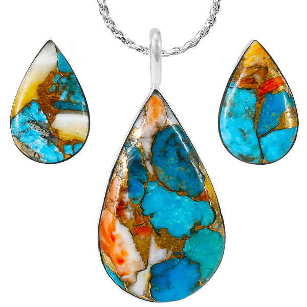 Sterling Silver Pendant & Earrings Set Spiny Turquoise PE4057-C89