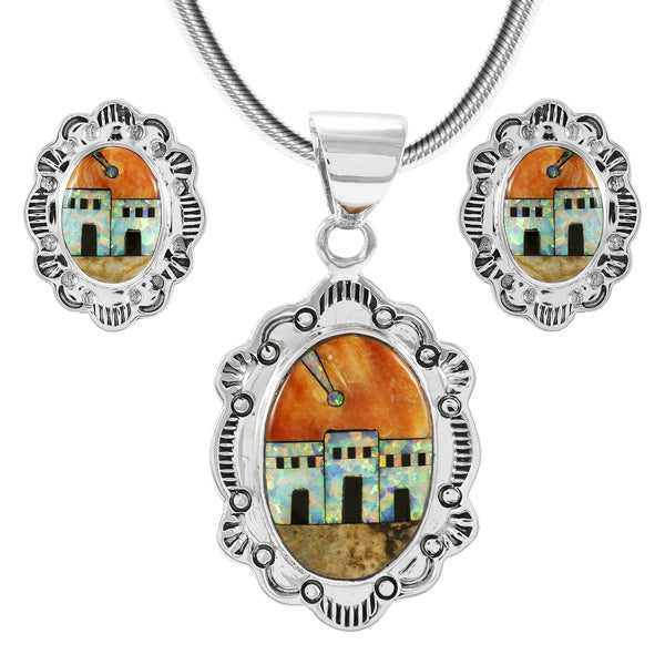 Multi-Gemstone Pendant & Earrings Set Sterling Silver PE4058-C09P