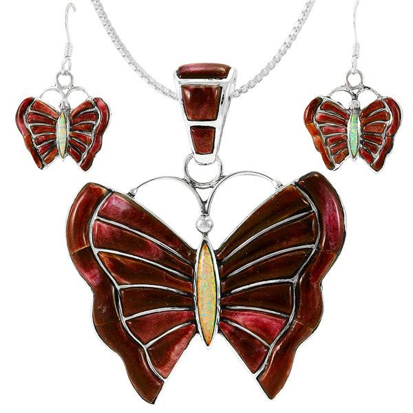 Butterfly Purple Spiny Oyster Pendant & Earrings Set Sterling Silver PE4060-C26