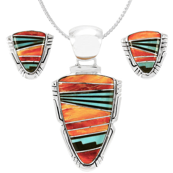Multicolor Pendant & Earrings Set Sterling Silver PE4061-C03