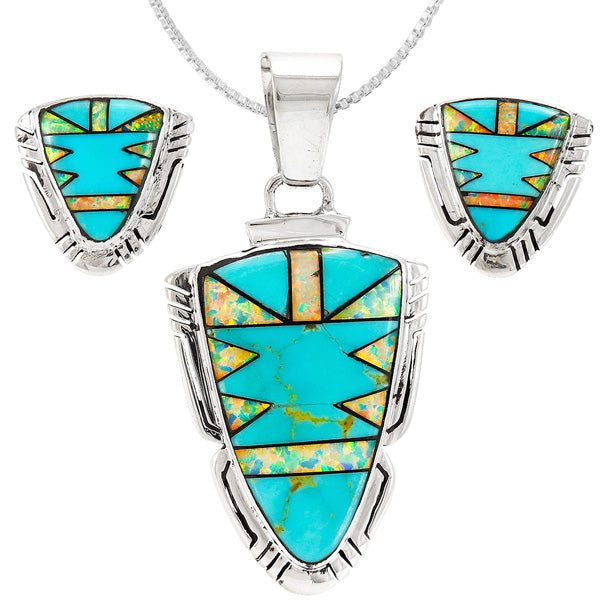 Turquoise Opal Pendant & Earrings Set Sterling Silver PE4061-C21