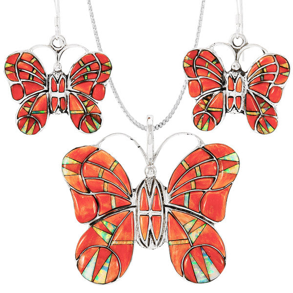 Butterfly Spiny Oyster Pendant & Earrings Set Sterling Silver PE4063-C24
