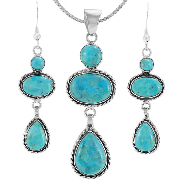 Sterling Silver Pendant & Earrings Set Turquoise PE4064-C75