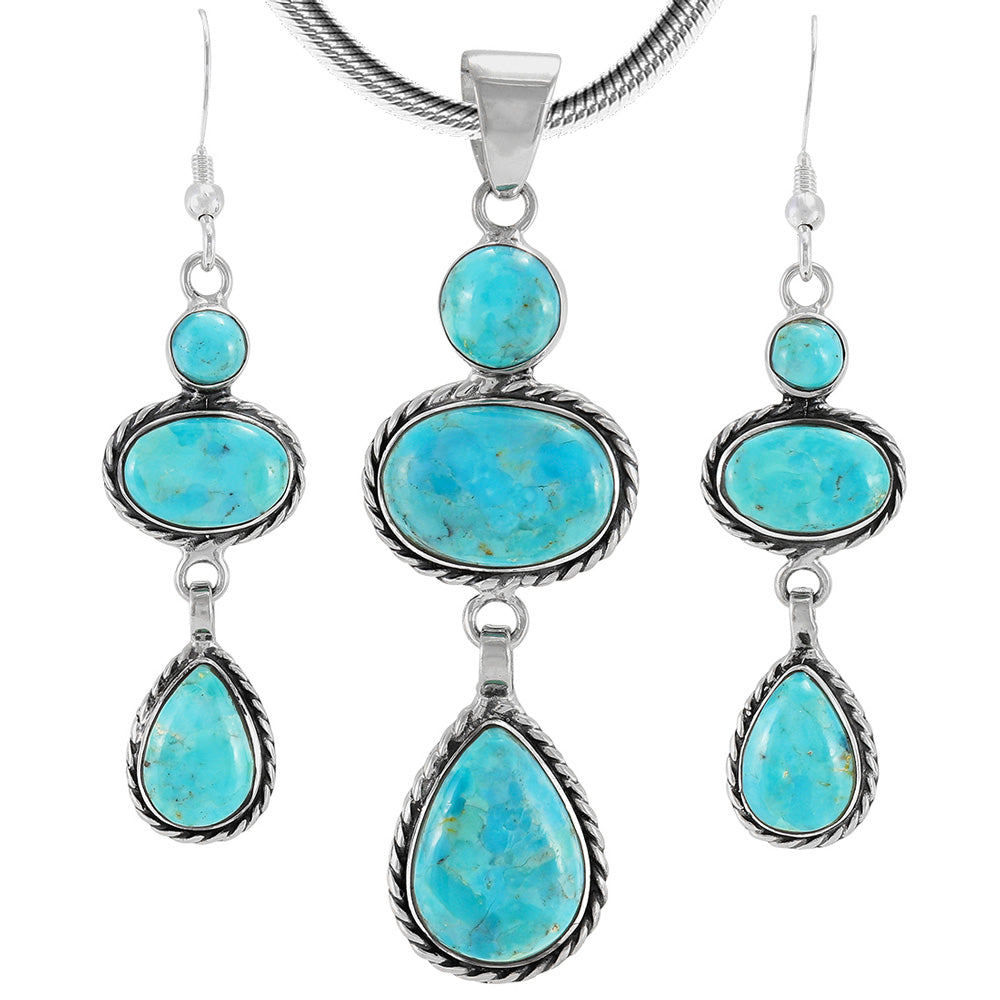 Sterling Silver Pendant & Earrings Set Turquoise PE4064-C75
