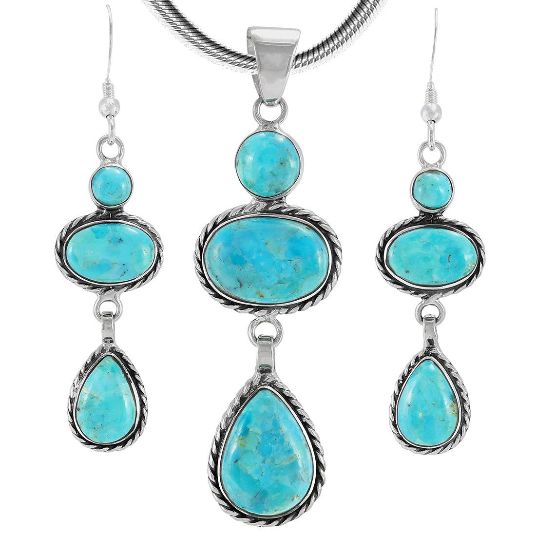 Sterling Silver Pendant & Earrings Set Turquoise PE4064-C75