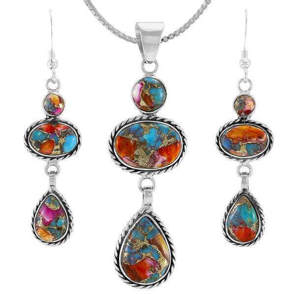 Rainbow Spiny Turquoise Matching Set Sterling Silver PE4064-C91