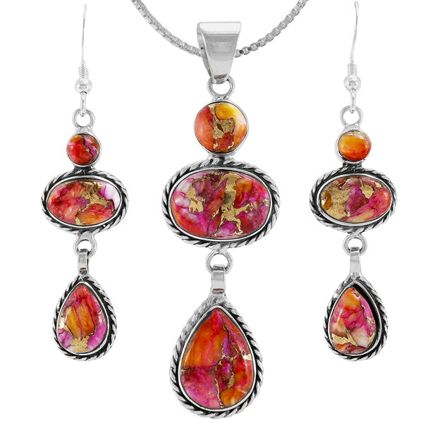 Plum Spiny Matching Pendant & Earrings Set Sterling Silver PE4064-C92