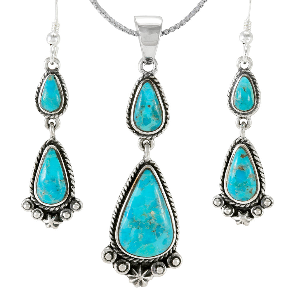Turquoise Pendant & Earrings Set Sterling Silver PE4065-C75