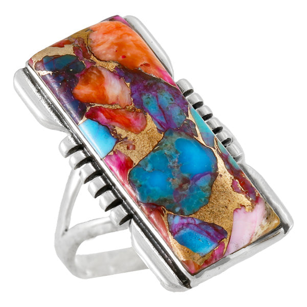 Rainbow Spiny Turquoise Ring Sterling Silver R2017-C91