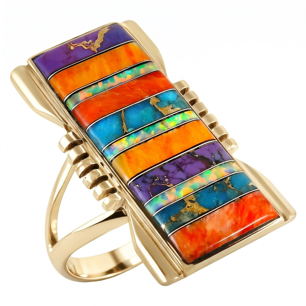 Multi Gemstone Ring GoldCopper R2017-GB-C00