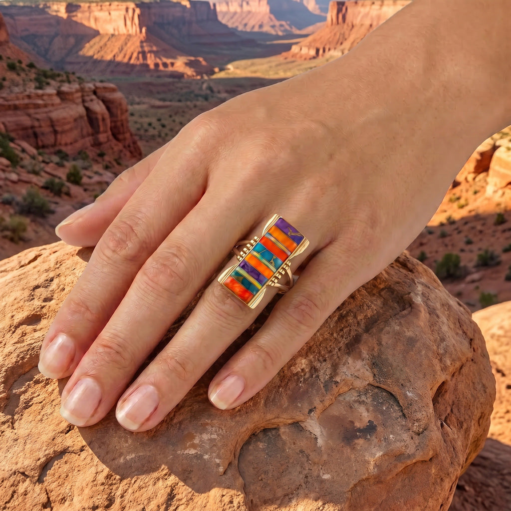 Multi Gemstone Ring GoldCopper R2017-GB-C00