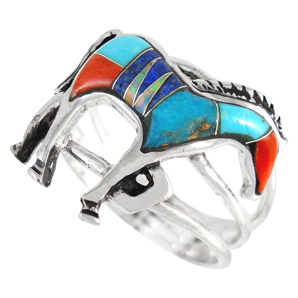Horse Ring Sterling Silver Multicolor R2018-C00
