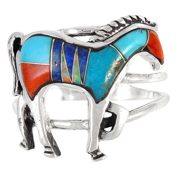 Horse Ring Sterling Silver Multicolor R2018-C00