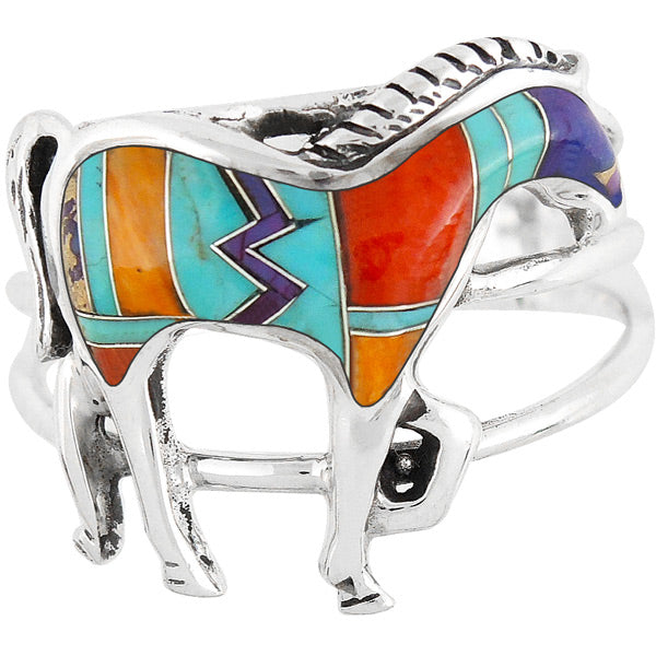 Horse Ring Sterling Silver Multicolor R2018-C30