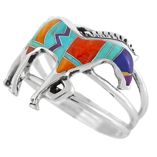 Horse Ring Sterling Silver Multicolor R2018-C30