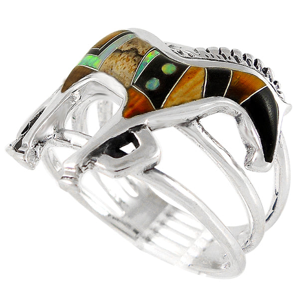 Horse Ring Sterling Silver Multicolor R2018-C34
