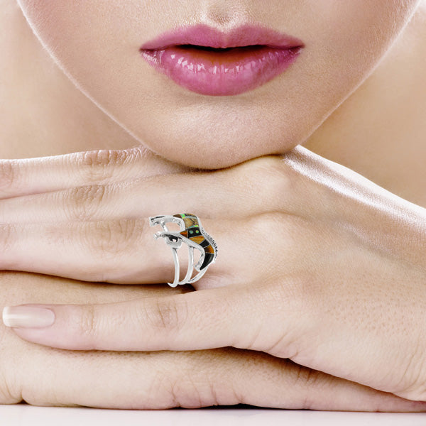 Horse Ring Sterling Silver Multicolor R2018-C34
