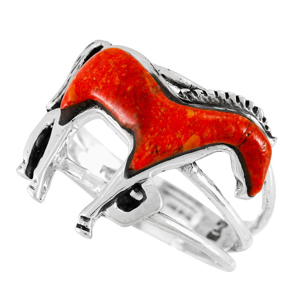 Horse Ring Sterling Silver Coral R2018-C74