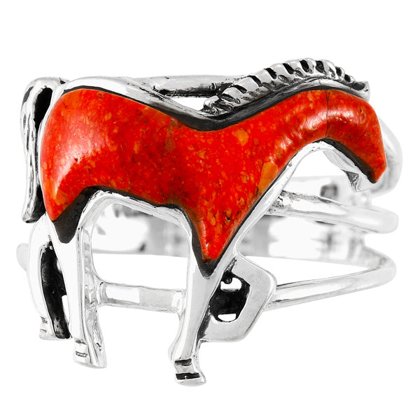 Horse Ring Sterling Silver Coral R2018-C74