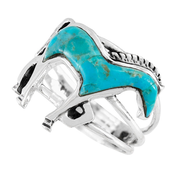 Horse Ring Sterling Silver Turquoise R2018-C75