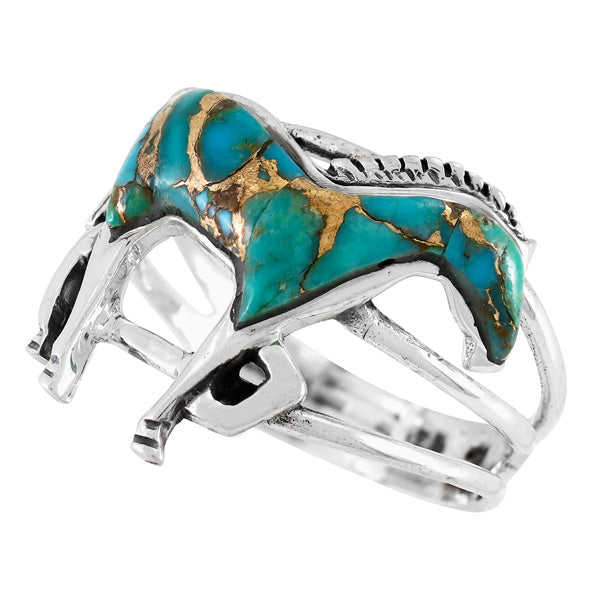 Horse Ring Sterling Silver Matrix Turquoise R2018-C84