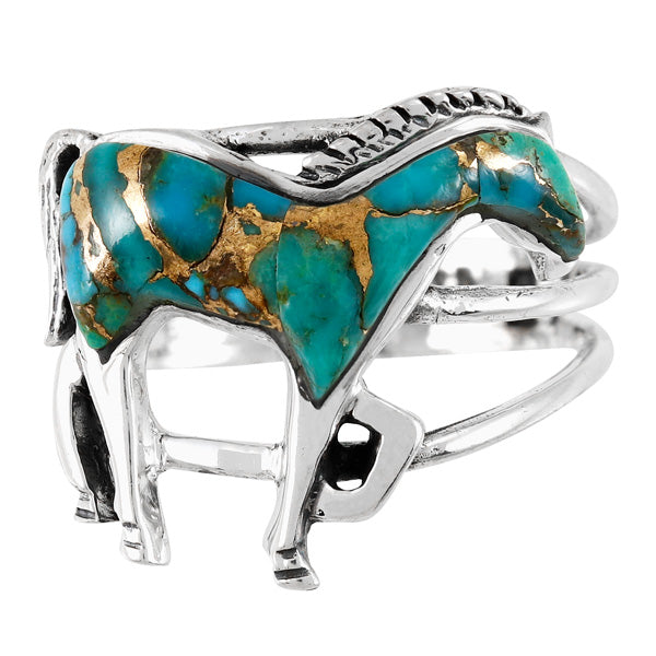 Horse Ring Sterling Silver Matrix Turquoise R2018-C84