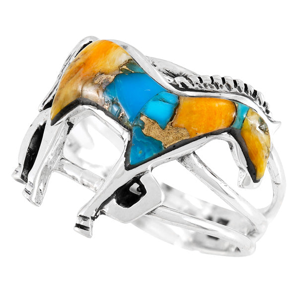 Horse Ring Sterling Silver Spiny Turquoise R2018-C89