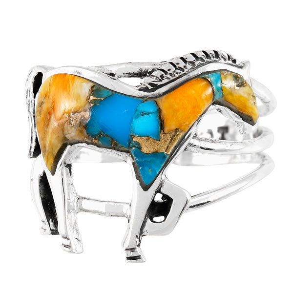 Horse Ring Sterling Silver Spiny Turquoise R2018-C89