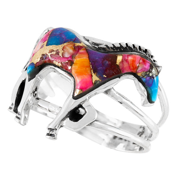 Horse Ring Rainbow Turquoise Sterling Silver R2018-C91