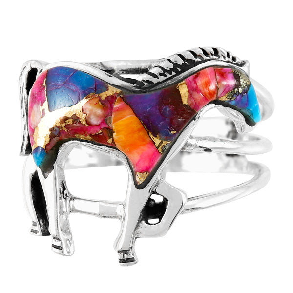 Horse Ring Rainbow Turquoise Sterling Silver R2018-C91