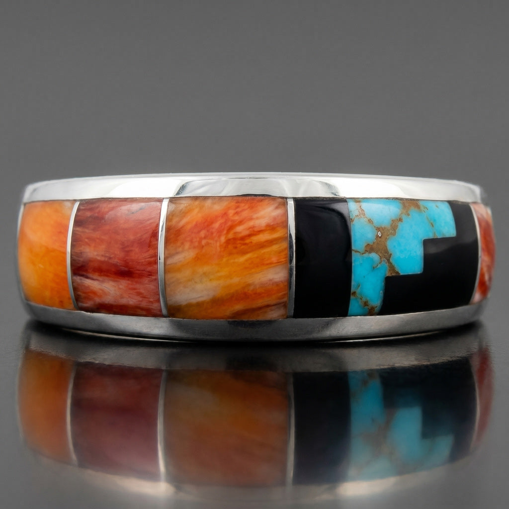 FINAL CLEARANCE - Multi Gemstone Ring SilveryCopper™ R2025-SB-C03 (Unisex, Sizes 6-14)