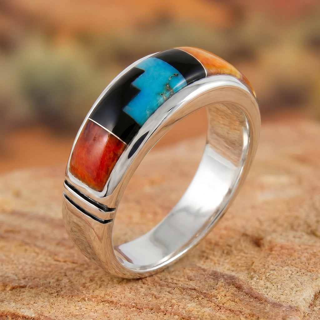FINAL CLEARANCE - Multi Gemstone Ring SilveryCopper™ R2025-SB-C03 (Unisex, Sizes 6-14)