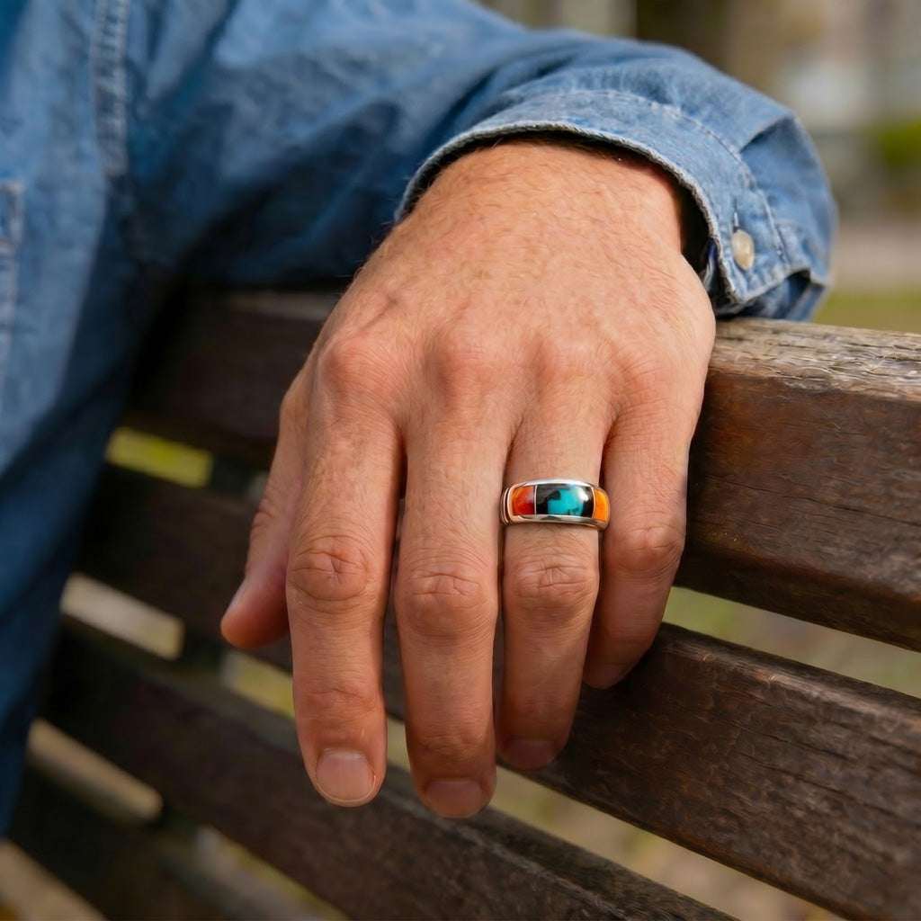 FINAL CLEARANCE - Multi Gemstone Ring SilveryCopper™ R2025-SB-C03 (Unisex, Sizes 6-14)