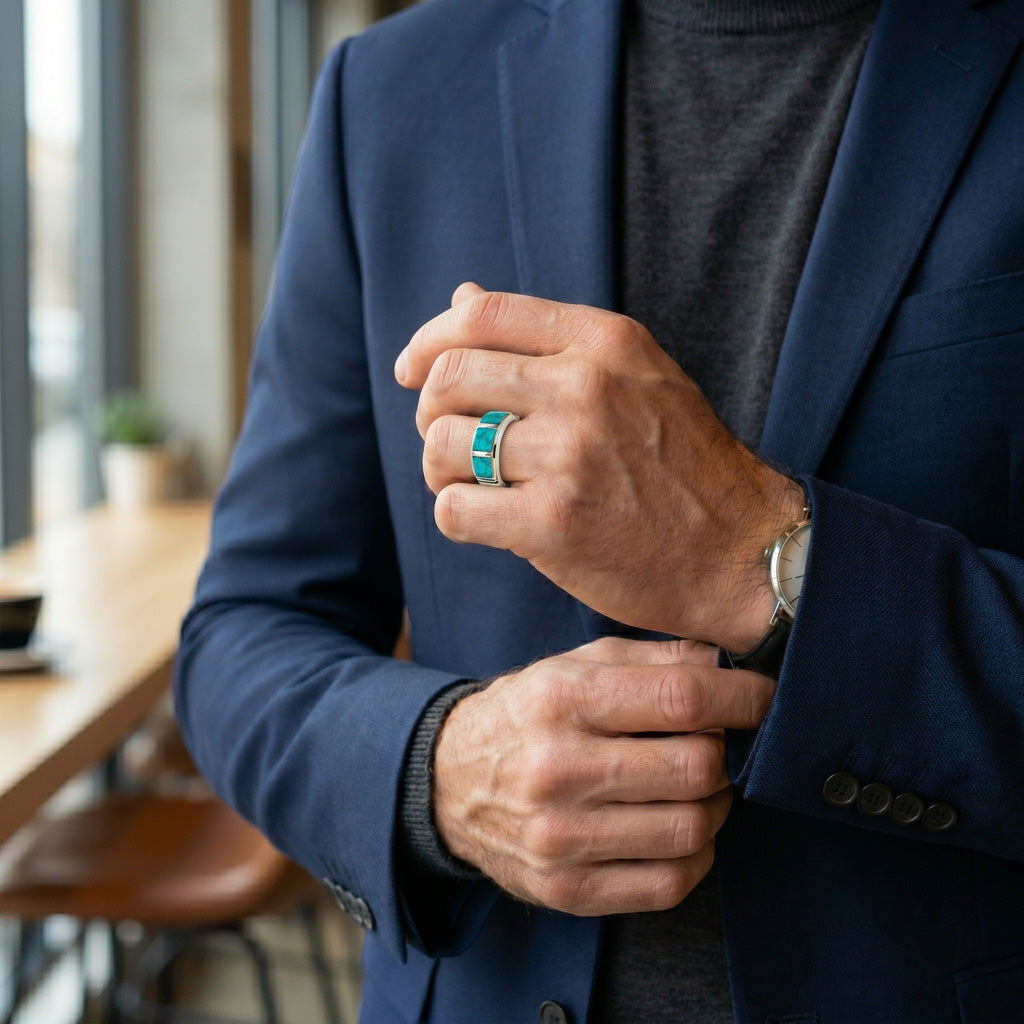 FINAL CLEARANCE - Turquoise Ring SilveryCopper™ R2025-SB-C05 (Unisex, Sizes 6-14)