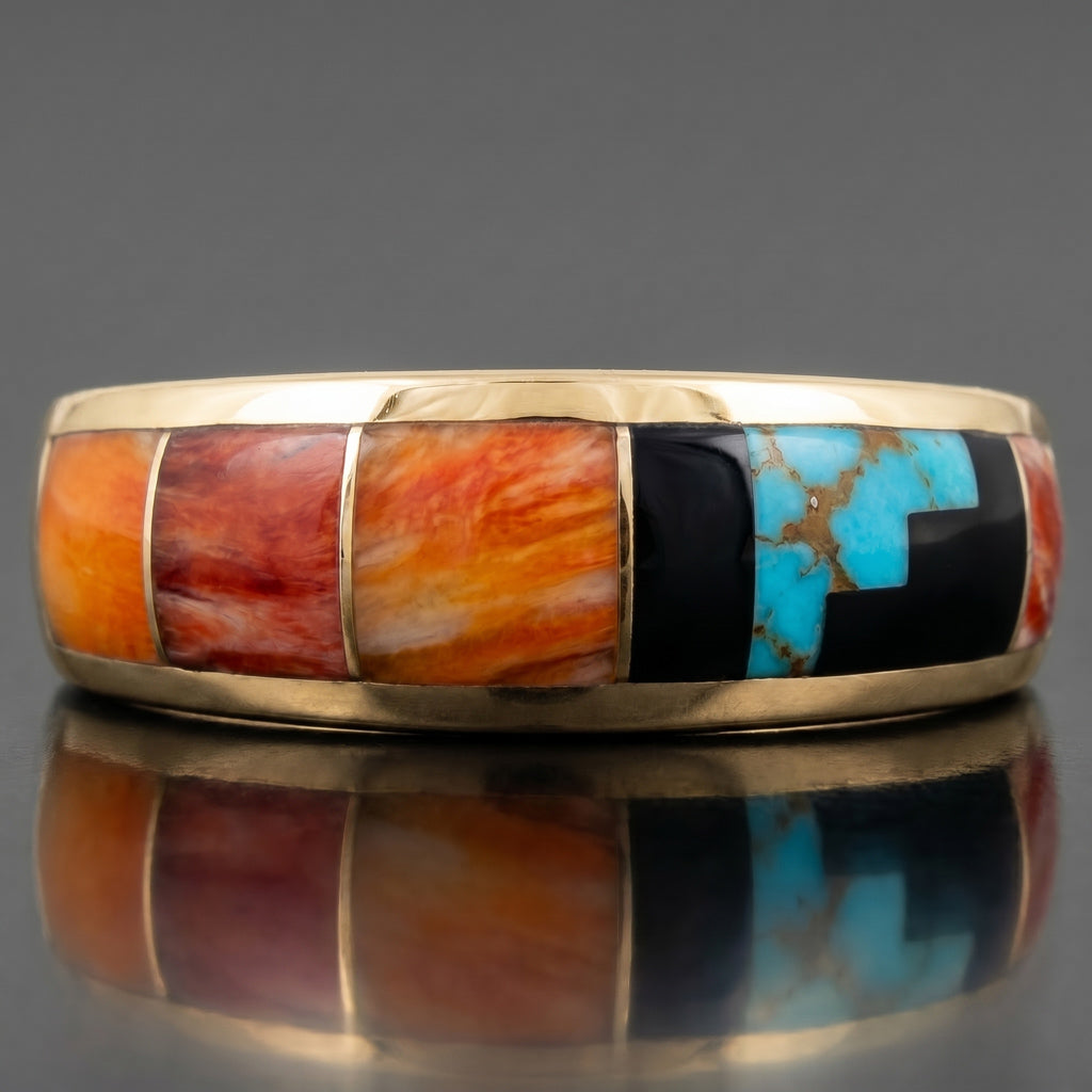Multi Gemstone Ring GoldCopper™ R2025-GB-C03 (Unisex, Sizes 6-14)