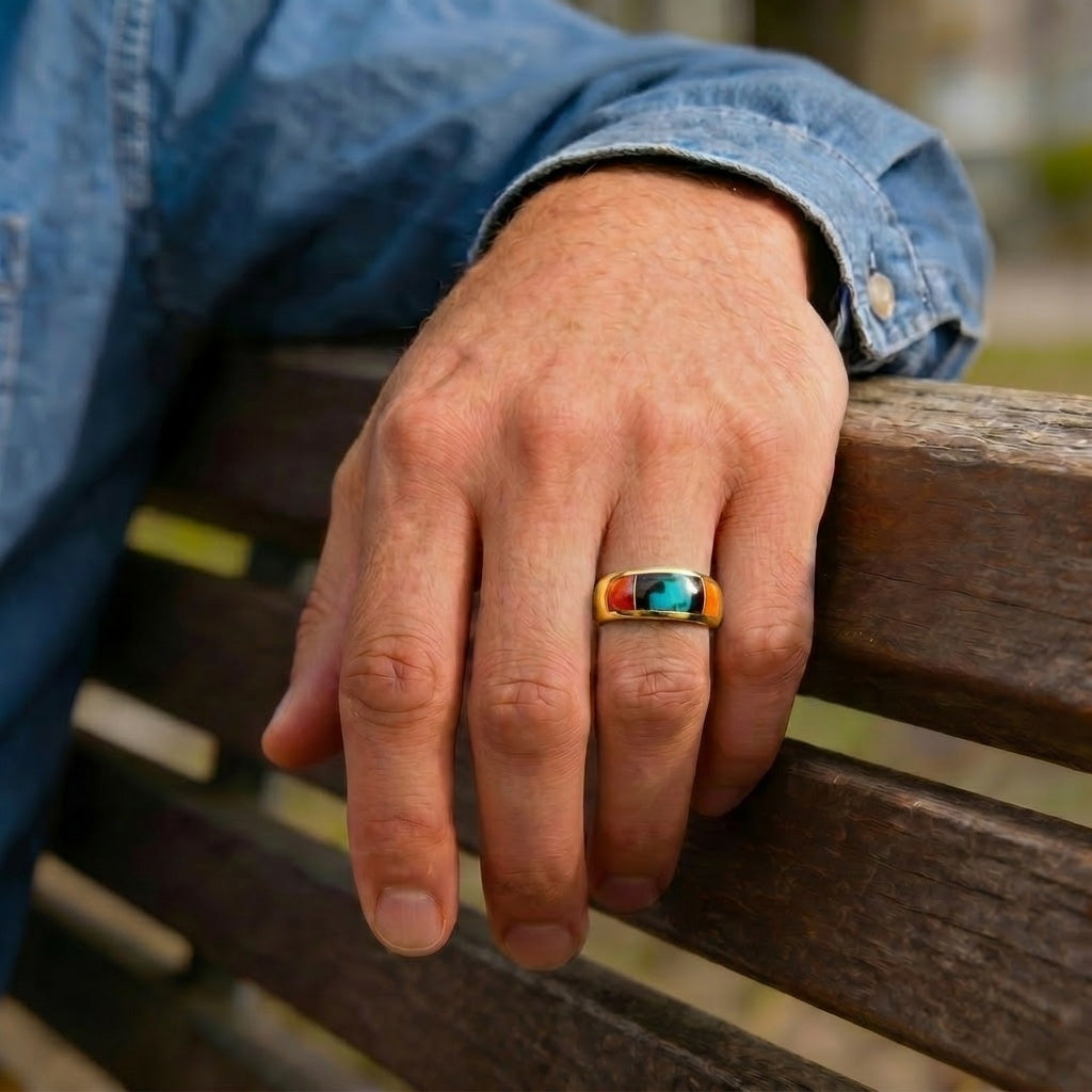 Multi Gemstone Ring GoldCopper™ R2025-GB-C03 (Unisex, Sizes 6-14)