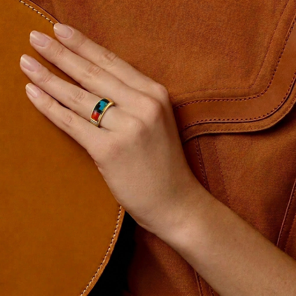 Multi Gemstone Ring GoldCopper™ R2025-GB-C03 (Unisex, Sizes 6-14)