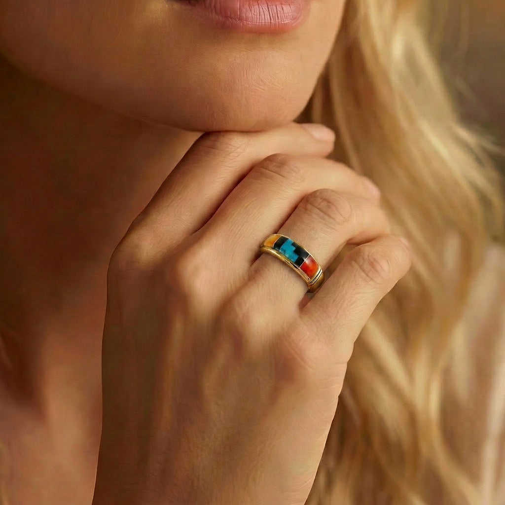 Multi Gemstone Ring GoldCopper™ R2025-GB-C03 (Unisex, Sizes 6-14)