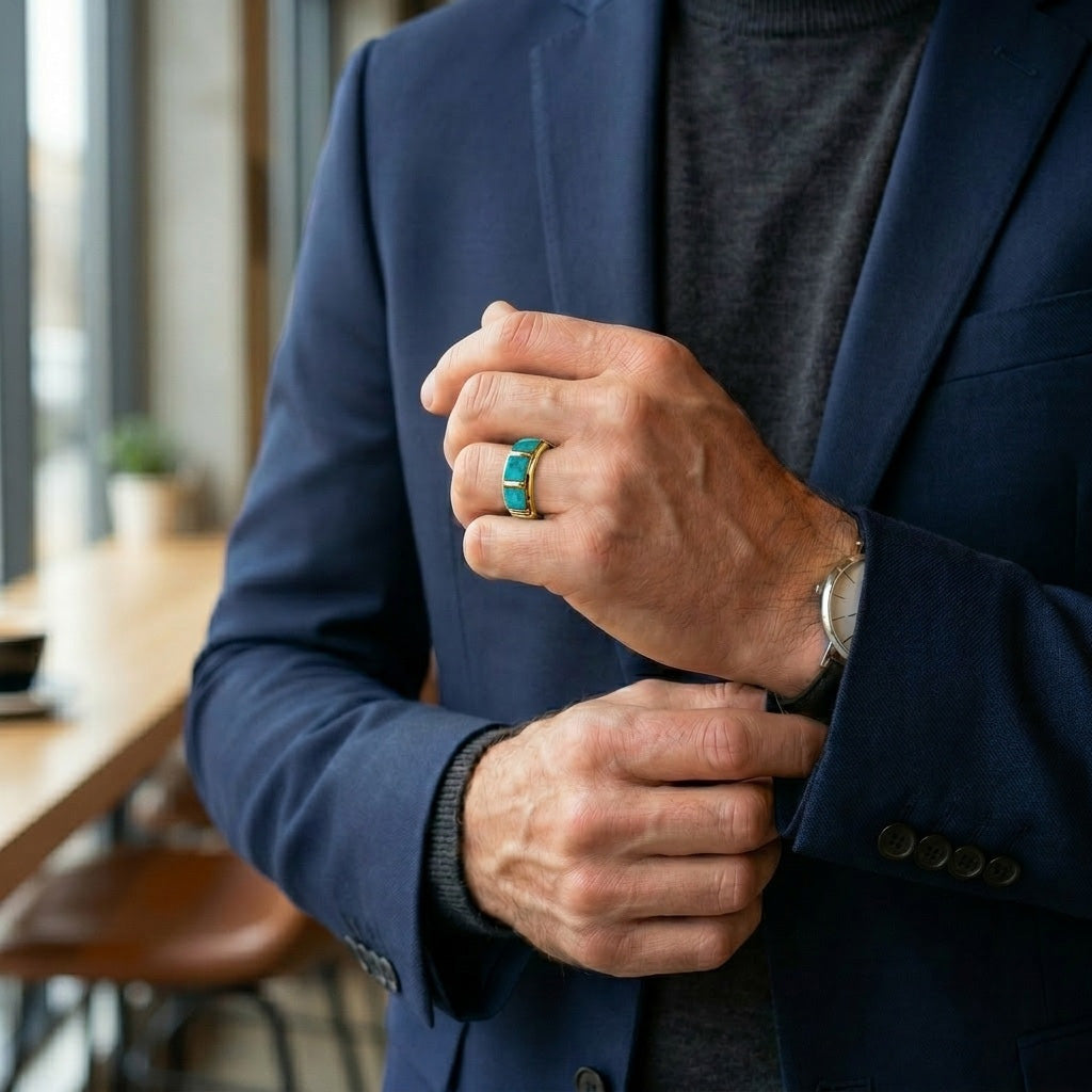 Turquoise Ring GoldCopper™ R2025-GB-C05 (Unisex, Sizes 6-14)